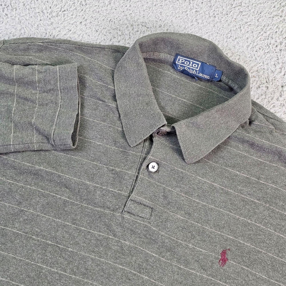 Polo By Ralph Lauren Polo Shirt Mens Large Green Striped Long Sleeve Cotton